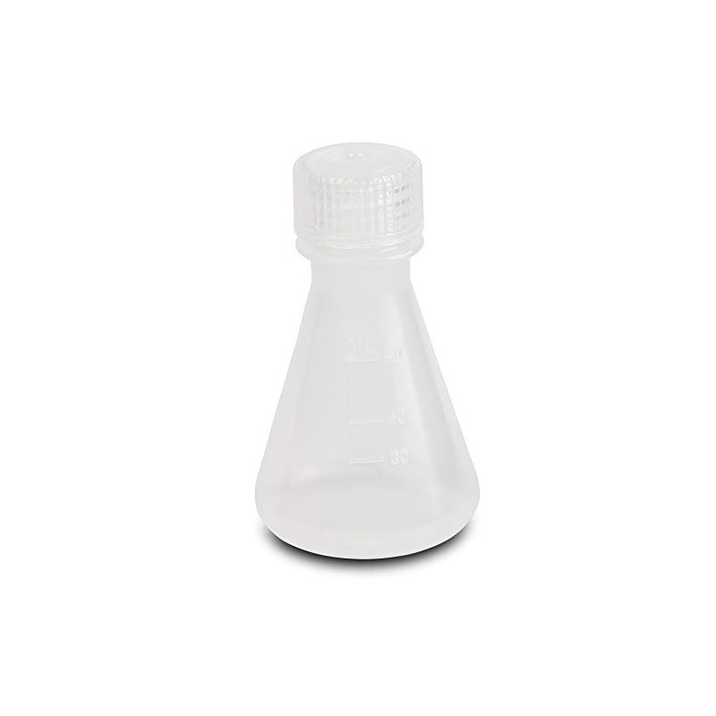 50ml Plastic Erlenmeyer Flask with Screw Cap, Polypropylene, Molded Graduations,