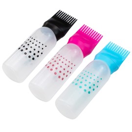 Framendino, 3 Pack Root Comb Applicator Bottle with Graduated Scale Colorful Plastic Squeeze Bottle Applicator Brush for Hair Dye Home Salon 6 oz