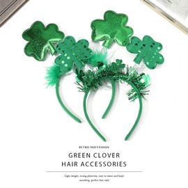 DRESBE DRESBE St. Patrick's Day Headbands Green Shamrock Clover Headband Festival Costume Accessories for Women and Girls(Pack of 2) (A)
