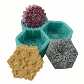 3 Cavities Kaleidoscope Flower Silicone Mold for Soap Making,Scented Candle Wax Molds,Decorated Aroma Plaster Making Mould,One Mold for 3 Soap
