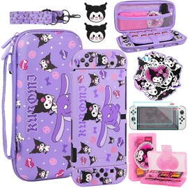 TIKOdirect Carrying Case for Switch OLED, Cute Portable Travel Bag in Newest Updated Design of Purple Interior with Soft Protective Case, Screen Protectors and Thumb Grip caps, Purple