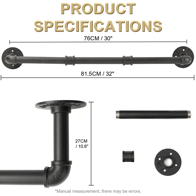 Industrial Pipe Clothing Rack, 30'' Wall Mounted Clothes Garment Rack