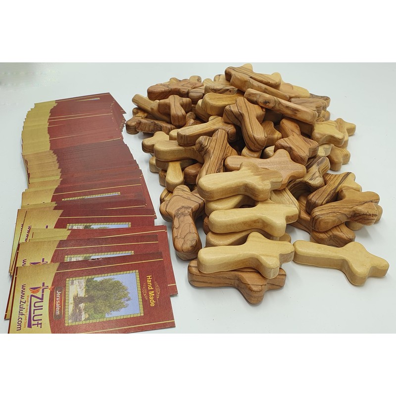 Zuluf 50 Small Olive Wood Hand Crosses Bethlehem Factory |