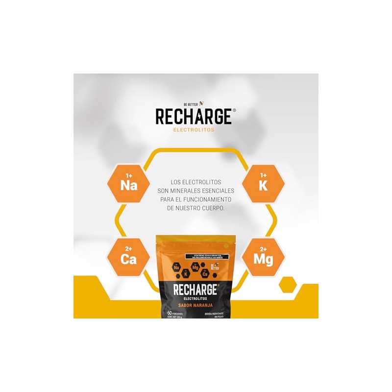 Be Better RECHARGE, Electrolitos En Polvo 60 Porciones, Sabor Naranja,