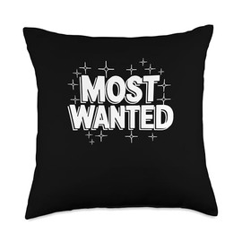 Most Wanted Bold Block Letter Starburst Humor Pop Culture Throw Pillow