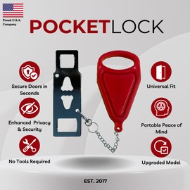 Portable Door Lock for Travel by PocketLock - Safety Lock | Hotel Door Lock | Travel Door Lock | Privacy & Home Security Door Lock (Red)