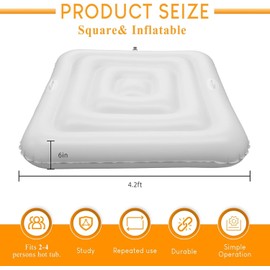 4.2FT Inflatable Hot Tub Cover, Energy Saving Lid for Square Spa Cover, Outdoor Sturdy and Portable, Protective Rain and Leaves White Hot Tub Cover