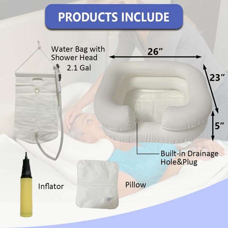 Inflatable Shampoo Basin Set - Portable Bedside Shower System Hair