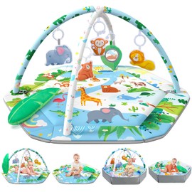 ZFDEBY Baby Gym Play Mat, 8-in-1 Tummy Time Mat & Activity Gym Mat Ball Pit with Detachable Toys, Washable Infant Play Mat for Visual, Hearing, Sensory, Motor Development, Newborn Baby Toys Gift for Toddler 0-3-6-9-12 Months Easy to Install