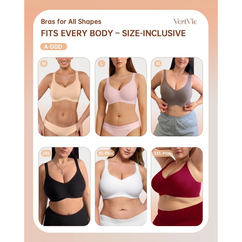 Vertvie Bras for Women No Underwire Wireless Support Bra Underarm-Smoothing
