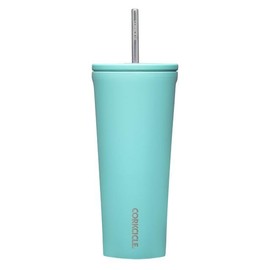 Corkcicle Cold Cup Insulated Tumbler with Straw - Keeps Drinks Cold for 12 Hours - Triple-Insulated Stainless Steel - Leak-Resistant Lid - Summer Drinkware Gift - 24 oz - Turquoise