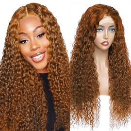 Lakaisa Curly Wave Human Hair Wig, Brown, 4 x 4 Lace Front Real Hair Wig, Wear and Go Glueless, 100% Unprocessed Brazilian Remy Hair Wig, Real Hair, Women, No Smell for Women, 56 cm/56.8 cm