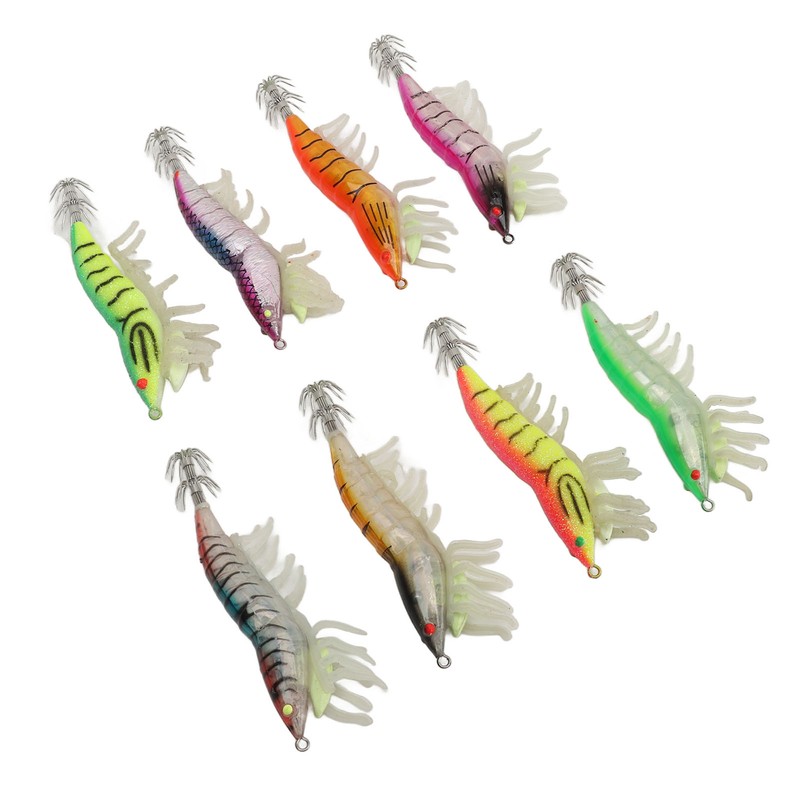 8pcs Shrimp Lures Luminous Silicone Realistic with Sound Beads Shrimp