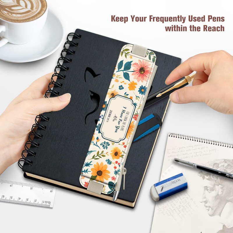 FINPAC 2-Pack Elastic Pen Holder for Notebook, Leather Pen Holder