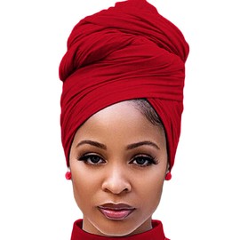 Harewom Hair Wrap for Black Women Long and Large Turban Headwrap Scarf for Braid Headbands Wine Red