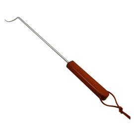 PEPKICN 18 Inches Food Flipper - Stainless Steel BBQ Meat Turner Hook with Wooden Handle (1 Pack Right-Handed)