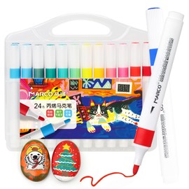 Marco Marker Pens, 24 Colors, Acrylic, Quick Drying, Waterproof, Lightproof, Non-Permeable Paper, Non-Toxic, Triangular Shaft Holding Correction, Water-Based Brush Type, Bold Point, Watercolor Pen