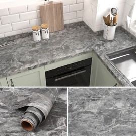 Grey Marble Wall Paper Dark Marble Contact Paper for Countertops Kitchen Granite Wallpaper Peel and Stick Counter Top Stick Paper Thick Matte Vinyl Wallpaper for Living Room Wall Cabinets 15.7"×356"