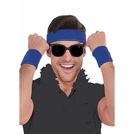 Athlete Sweatband Kit - Set of 1 Headband and 2 Wristbands, Cotton, Blue