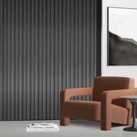 OUZUGIE WPC Acoustic Slat Wall Paneling, 8-Pack 96 x 6 Inches 3D Wall Panels for Interior Wall Decor,Living Room,TV Background,Study Room,Office Spaces,Bedroom,Low Grille (Metallic Dark Gray)