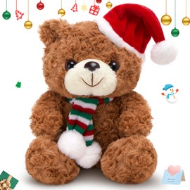 FunBase Christmas Teddy Bear with Red Santa Hat Bear Stuffed Animals Soft Cute Merry Christmas Plush Teddy Bears Gifts for Kids Girl Boys