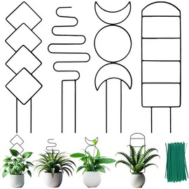 4 Packs Trellis for Climbing Plants Indoor, HENABLE Small Garden Metal Trellis for Potted Plants Outdoor for Vine Ivy Flower Plant Support, 4 Different Black Iron Patterns