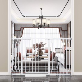 COSEND Extra Wide Baby Gate Tension Indoor Safety Gates White Metal Large Pressure Mounted Pet Gate Walk Through Long Safety Dog Gate for The House Doorways Stairs (48.03"-52.76"/122-134CM, White)