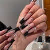 Goiern Press on Nails Long Rhinestone Pink Fake Nails Black
