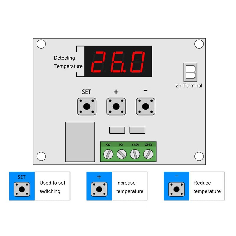 Greluma 1 x 12V Temperature Controller Module with Housing, Digital