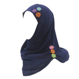 Modest Beauty Hiyab - Bufanda hiyab para niños y niñas, hiyab con flores, hiyab para bebé, marino, Small
