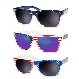 Habbiful 3 Pcs Classic Rectangular Patriotic Sunglasses - Red, White, Blue USA Flag Sunglasses for Men Women - Independence Day, Memorial Day, Birthday Accessories