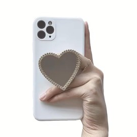 Diamond Heart Mirror Phone Holder Finger Stand Holder Grip Foldable Expanding for All Tablets and Smartphones