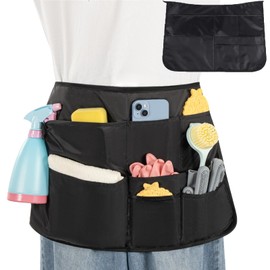 Elfzone Cleaning Apron for Housekeeping - 2PK Housekeeping Apron with 8 Pockets，for Cleaning Work of House Hotel, Black