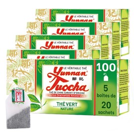Yunnan tuocha Zouji Green Natural Tea - 100 Tea Bags (Pack of 5 x 20) - 200 g - Tea from China with Guaranteed Origin