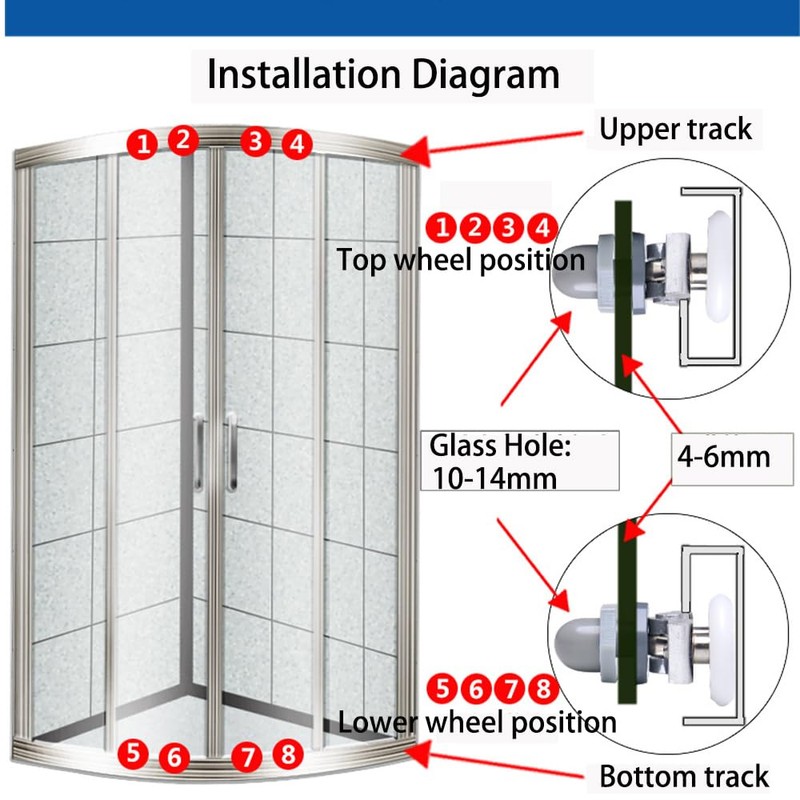 Cokritsm Shower Door Rollers, 6 Pieces, Shower Cubicle Rollers, 25