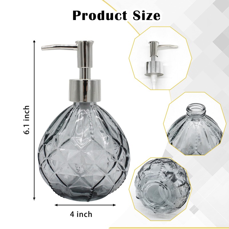 VKSG Glass Soap Dispenser for Kitchen, 350ML Hand Soap Dispensers