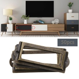 Create idea 50Pcs File Drawer Tag with 100Pcs Screws Label Holders Metal Label Card Frame Accessories for Office School Home Library Bronze