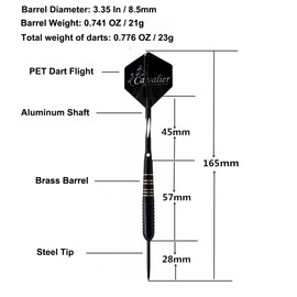 23g Steel Tip Darts Set for Dartboard,Professional Black Coated Brass Darts with Aluminum Shafts and Extra 3pcs Rubber O-Rings 3pcs PET Flights