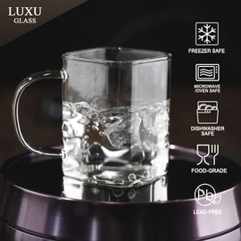 LUXU Drinking Glasses 8 oz With Handle,Set of 4 Thin Square Glasses,Elegant Bar Glassware For Water,Juice,Beer, Drinks,and Cocktails and Mixed Drinks,Lead-Free Square Glass,Glass Drink Tumblers