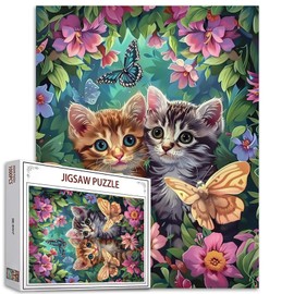 1000 Piece Jigsaw Puzzles for Adults Animal Two Cats Painting Jigsaw Puzzle Tropical Flowers Puzzles for Challenging Family Activity Game Wildlife Couple Art DIY Puzzle Wall Decor Gifts(Colorful)