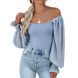 Zeagoo off shoulder tops ruffle sleeve bodysuits for women long sleeve fashion jumpsuit shirts