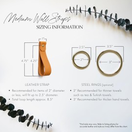 KEYAIIRA - Medium Leather Wall Hook, steel towel ring wall hanging strap towel hook for wall leather loop strap minimal towel bar rack storage decorative bathroom hand towel holder