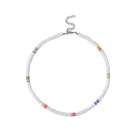 PINK TOWN Bohemian Colorful Polymer Clay Choker Necklace for Women Summer Beach Surfer Necklace Friendship Choker Necklace Heishi Style Adjustable Beaded Accessory (White)