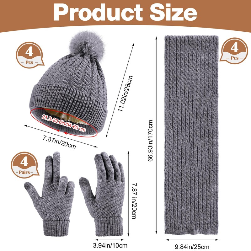 Liitrsh 12 Pcs Women Beanie Scarf Gloves Sets Knitted Beanie