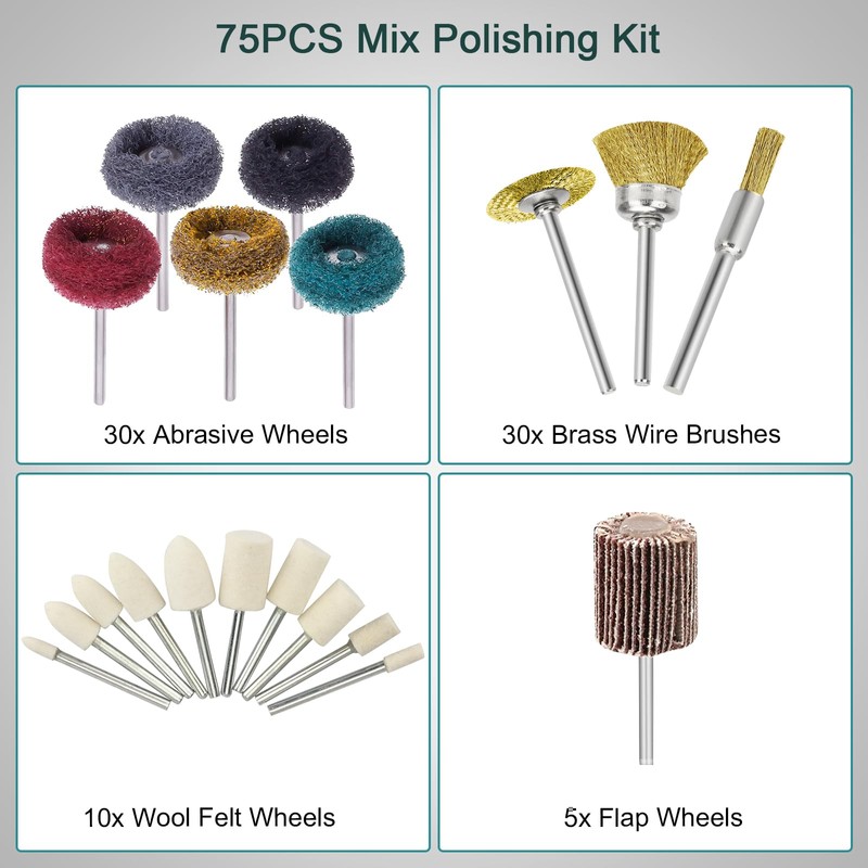 EEEKit 75PCS Abrasive Buffing Polishing Wheels Wire Brushes Set, Wool