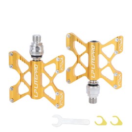Folding Bicycle Pedal Aluminum Alloy Double Side Quick Release Pedal for Brompton pedel for dahon for Birdy Non-Slip Pedals (Gold)