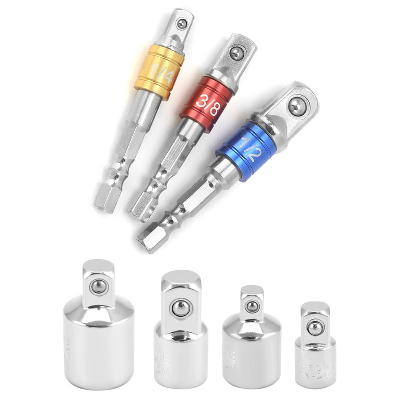 QWORK® 7pcs Impact Socket Adaptor Set, 1/4", 1/2", 3/8" Socket