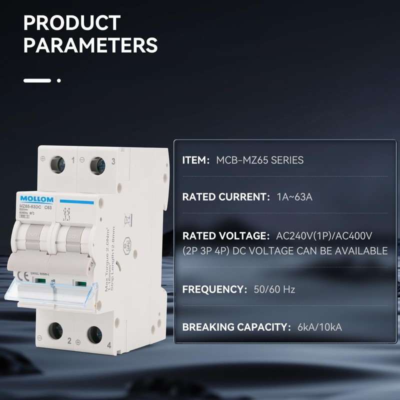 MOLLOM DC 2 Pole Miniature Circuit Breaker, 1000V 25Amps, C25