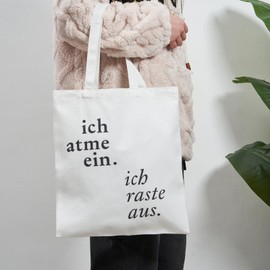 RF&CM Cotton Bag / I Breathe In/Funny and Sustainable Eco Fabric Bag with Saying - for Shopping, Gift, Environmentally Friendly, White