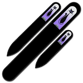 Mont Bleu Set bestehend aus 3 Handgefertigte Glasnagelfeilen "Katzen" von Hand dekoriert crystals - Echtem gehärteten Glas aus Tschechien